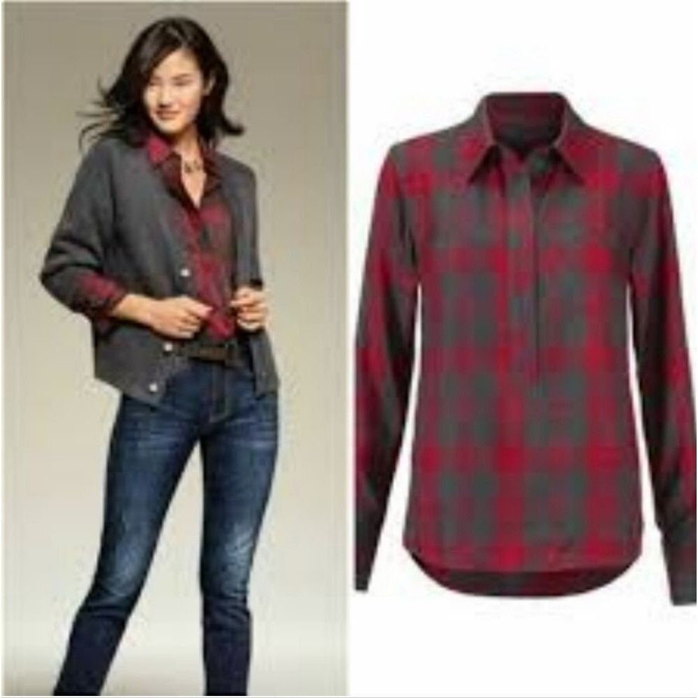 CAbi Cunningham Plaid Shirt cozy soft Casual Preppy Cabin Top Size Medium